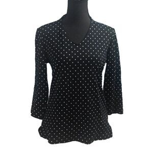 Isaac Mizrahi Black & White Pima Cotton Printed Top Size XS US 2–4 Bust 17.5"